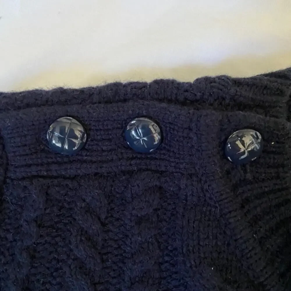 J Crew Wool Navy Blue Cable Knit Button Sweater xxs